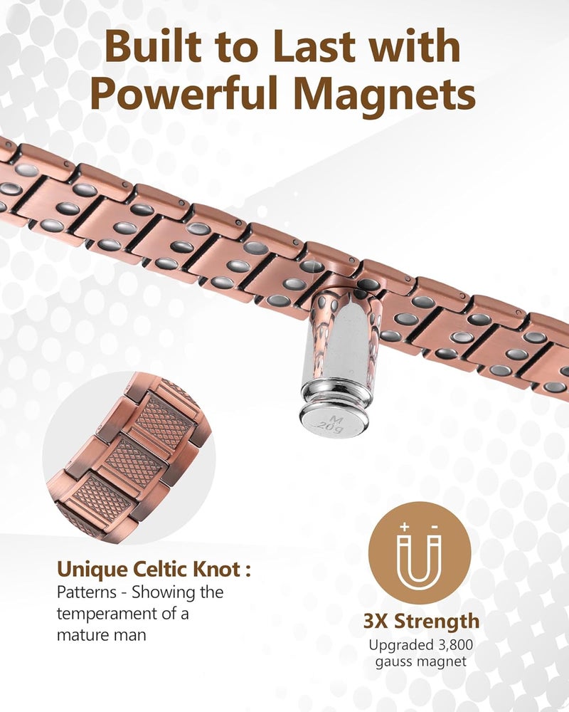 Feraco Copper Bracelet for Men 3X Strength,Magnetic Therapy Bracelet Copper Jewelry with Powerful 3800 Gauss Magnets - Image 3